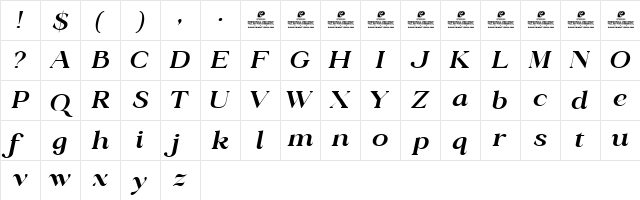 Radiant Charisma DEMO SemBd Italic Character Map Radiant Charisma DEMO SemBd Italic Character Map