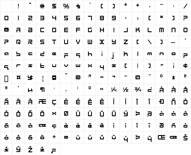 Radio Space Bold Character Map