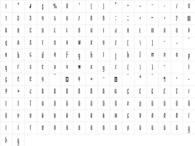 Radiogram Tall Regular Character Map