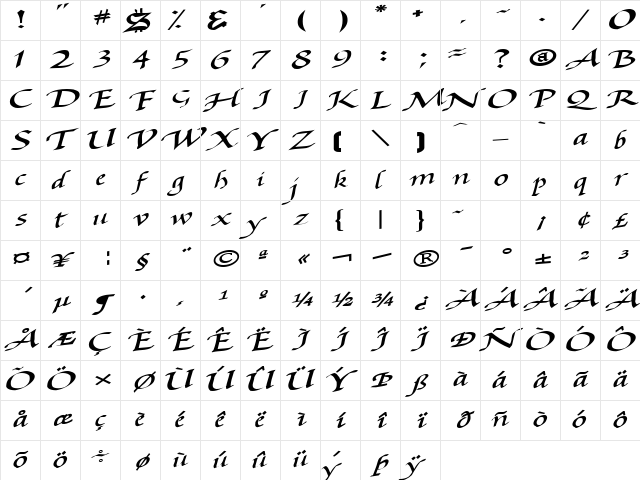 BaggageMasterText79 Bold Character Map