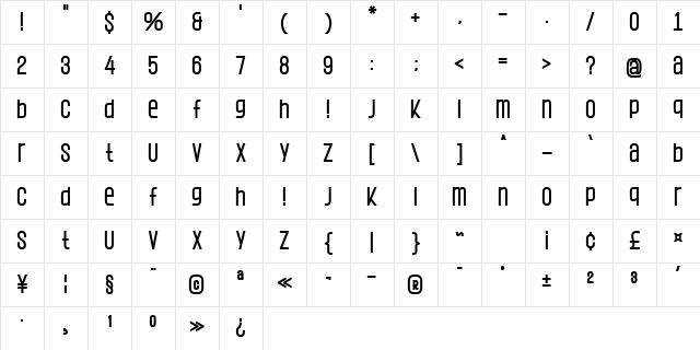 Ragnear Display Bold Character Map