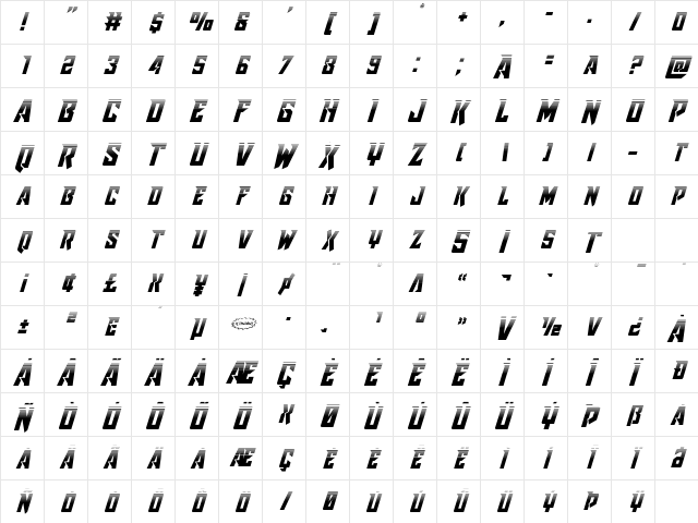 Raider Crusader Halftone Regular Character Map