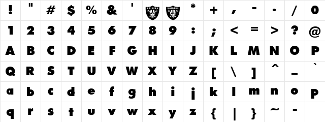 Raiders Regular Character Map