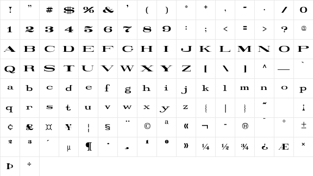 Railroad Roman 1916 Normal Regular Character Map