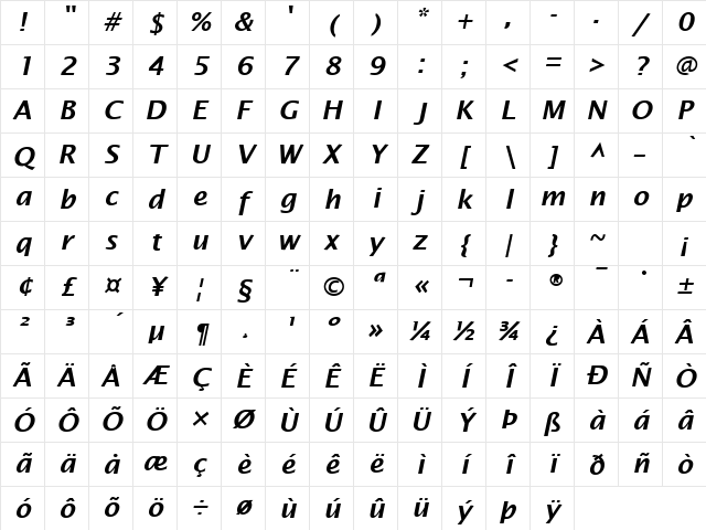 Rain Song 2 Demibold Italic Character Map