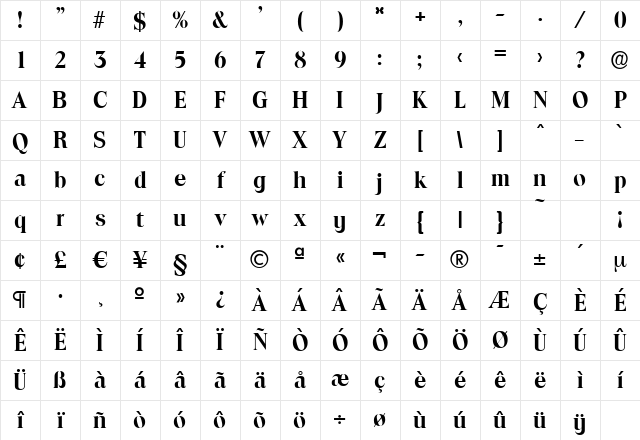 RalphBecker Bold Character Map