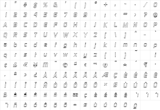 RandyBeckerOutline BoldItalic Character Map RandyBeckerOutline BoldItalic Character Map