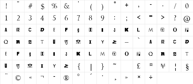 Ransom Regular Character Map