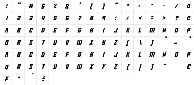 Raptors Italic Character Map