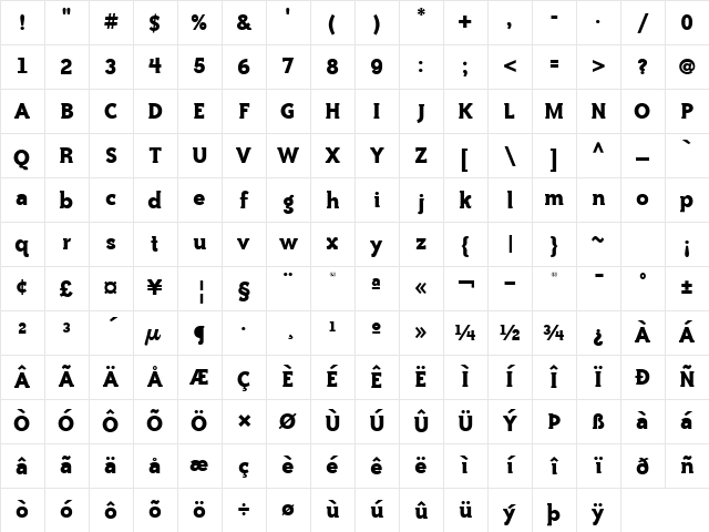 BaileyQuadITC Bold Character Map