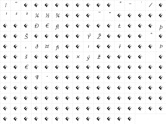 Rattlescript-LightObliqueExp Regular Character Map