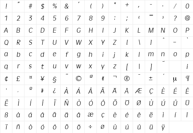 Ravenna-Serial-Light RegularItalic Character Map Ravenna-Serial-Light RegularItalic Character Map