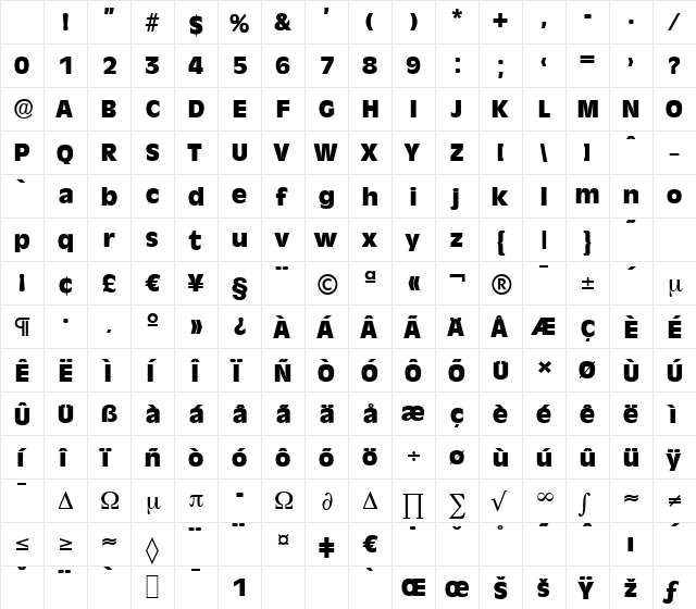 RavennaSerial-Heavy Regular Character Map RavennaSerial-Heavy Regular Character Map