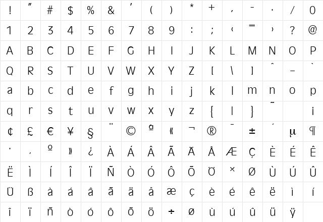 RavennaSerial-Light Regular Character Map