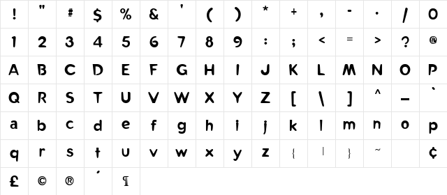 RayGun Regular Character Map