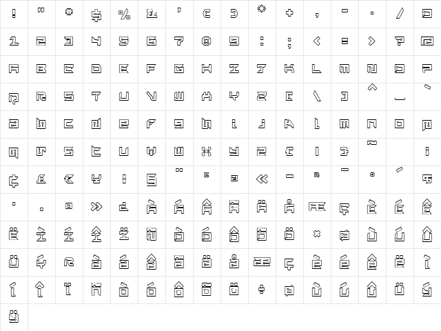 RayzorBlunt Outline Regular Character Map