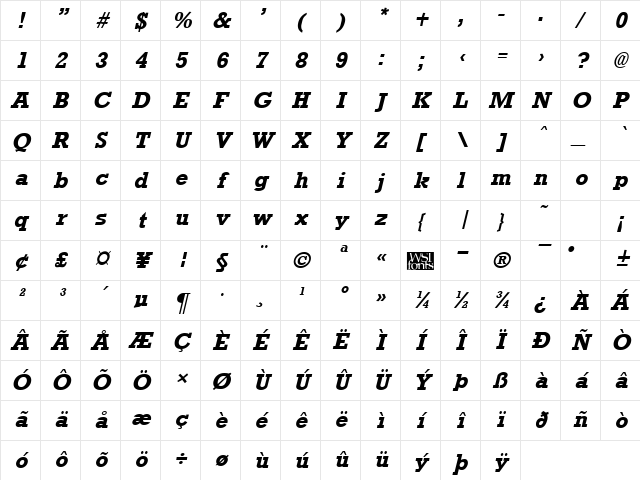 Rockney Bold Italic Character Map