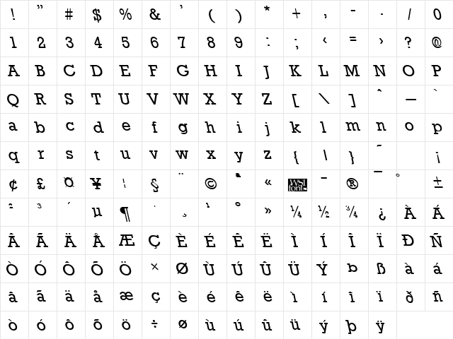 RockneyLefty Regular Character Map RockneyLefty Regular Character Map
