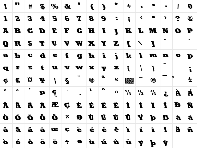 RockneyLeftyExtrabold Regular Character Map
