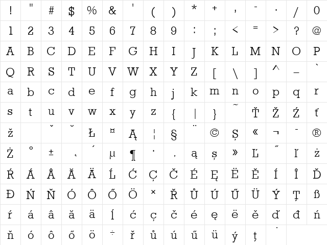 RoctusTEELig Regular Character Map