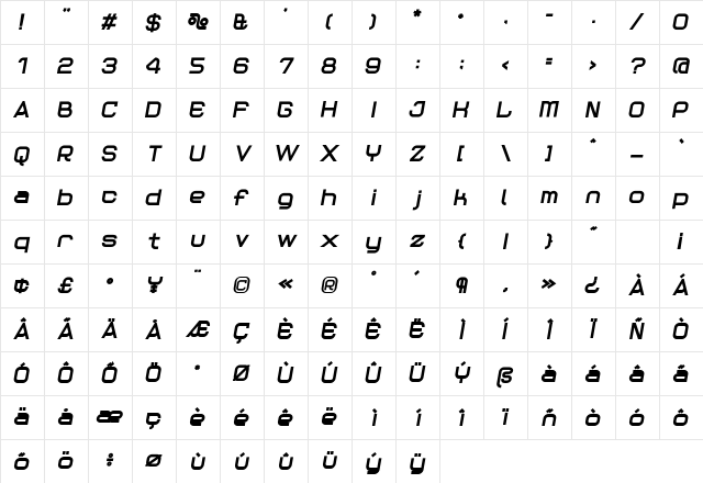 Reaction Ultra Italic Character Map Reaction Ultra Italic Character Map