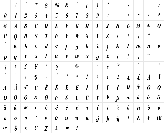 Recital SSi Bold Italic Character Map Recital SSi Bold Italic Character Map