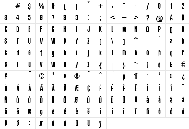 Red Tape Condensed Regular Character Map