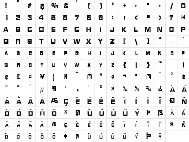 RedAlertCondensed Regular Character Map