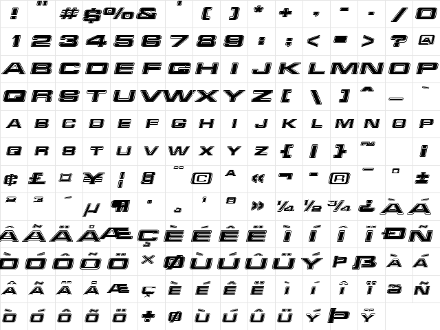 RedAlertExtended Italic Character Map