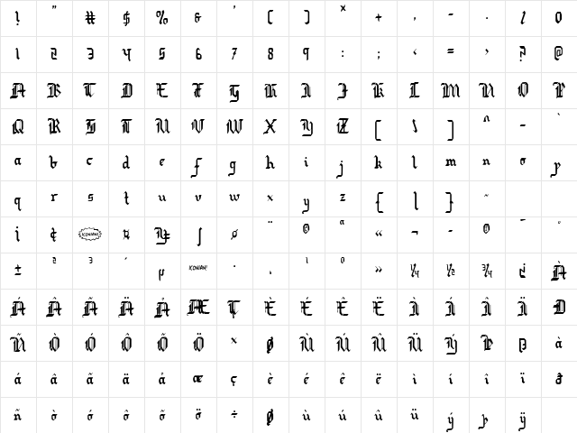 Redcoat Condensed Condensed Character Map