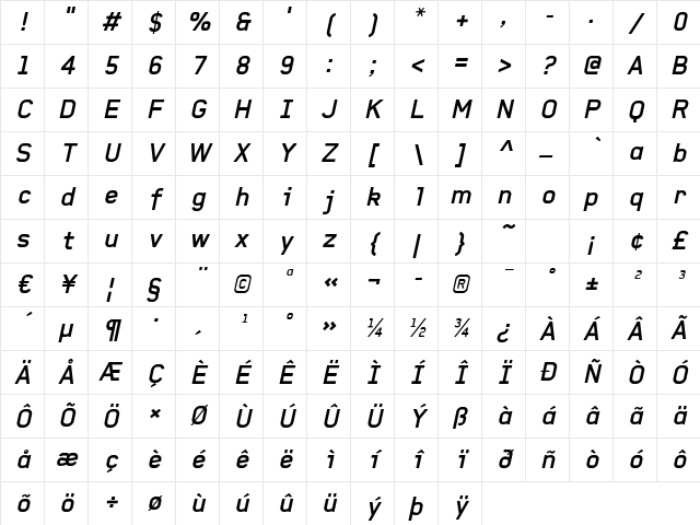 Baksheesh BoldItalic Character Map