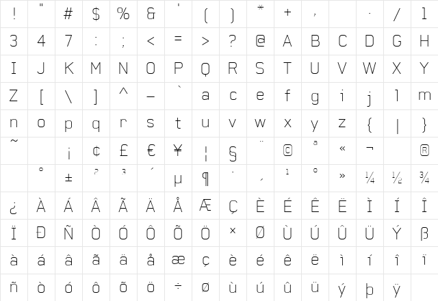 Baksheesh Thin Character Map