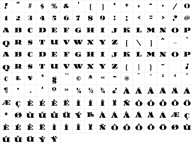 Reef MF Regular Character Map