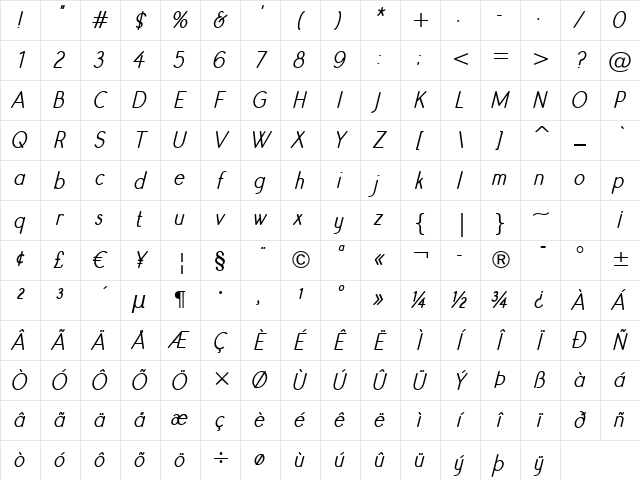 Register Sans BTN Cn BoldOblique Character Map Register Sans BTN Cn BoldOblique Character Map