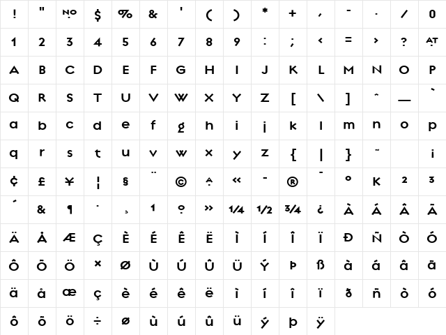 Regulator Bold Character Map