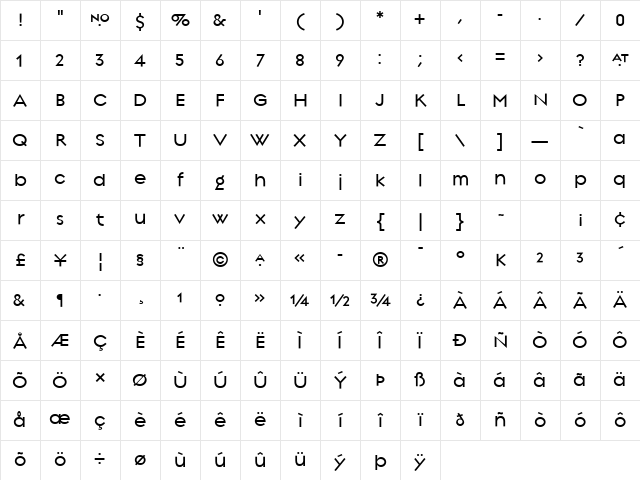 Regulator Medium Character Map