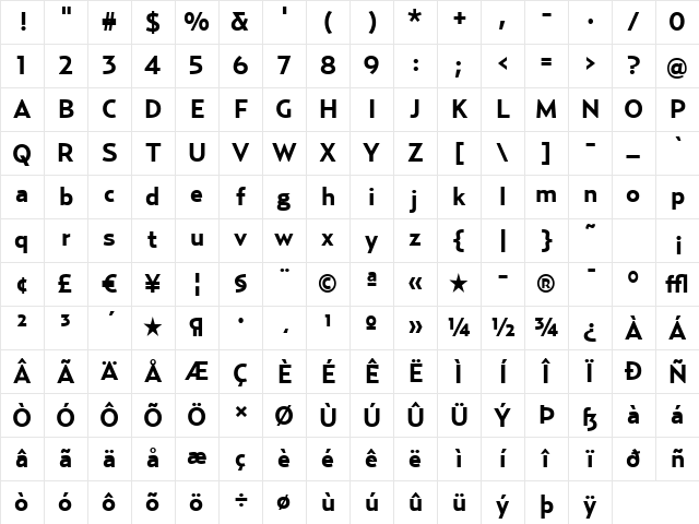 Relay-Bold Regular Character Map