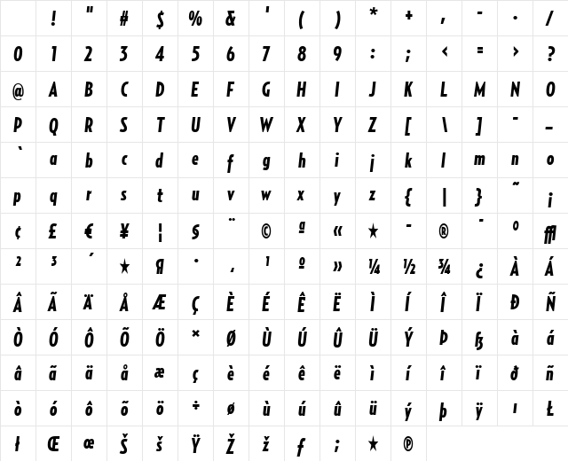 RelayComp-BlackItalic Regular Character Map
