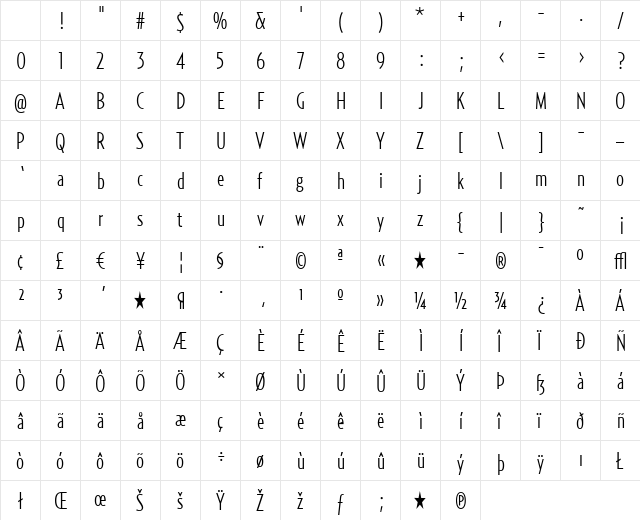RelayComp-Light Regular Character Map
