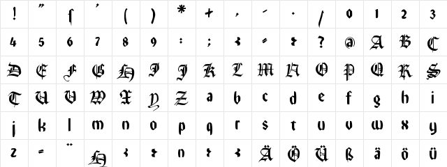 RememberReinerFS Regular Character Map RememberReinerFS Regular Character Map