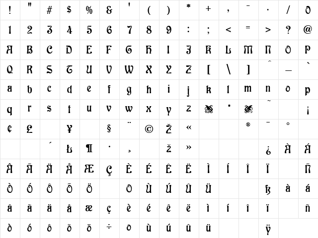 Baldur Regular Character Map