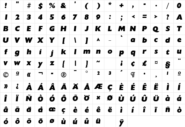 ReparteeSSK Bold Italic Character Map