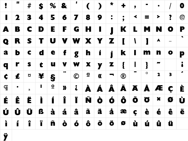 ReparteeSSK Bold Character Map