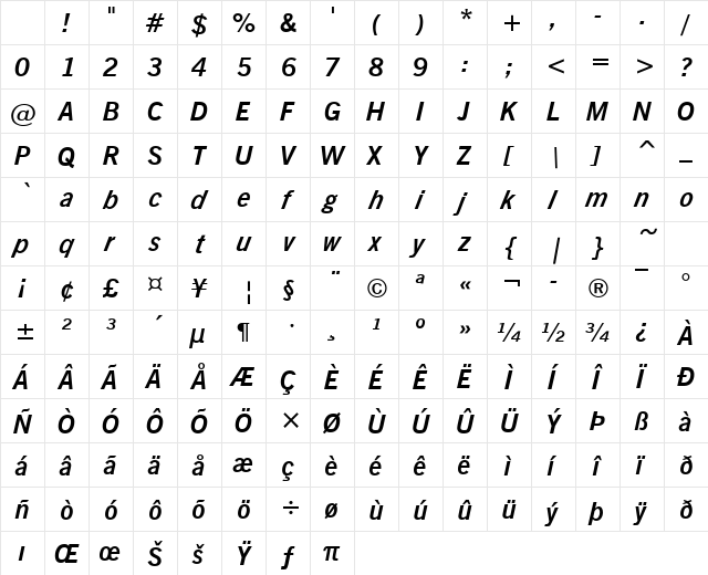Reporter Bold Italic Character Map Reporter Bold Italic Character Map