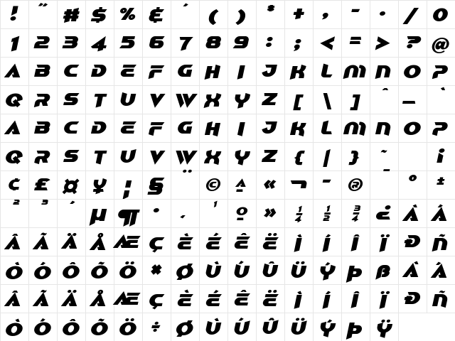 Balisong Ultra Italic Character Map
