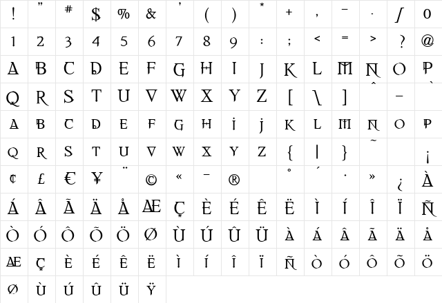 REQUIEM Regular Character Map