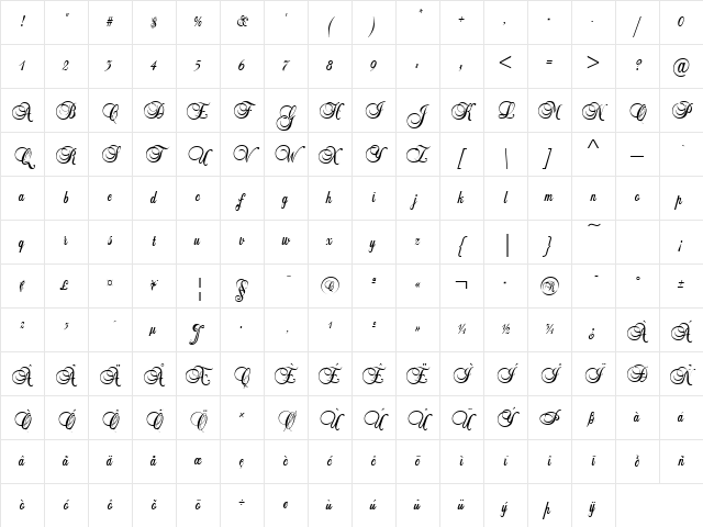 Ballad Regular Character Map