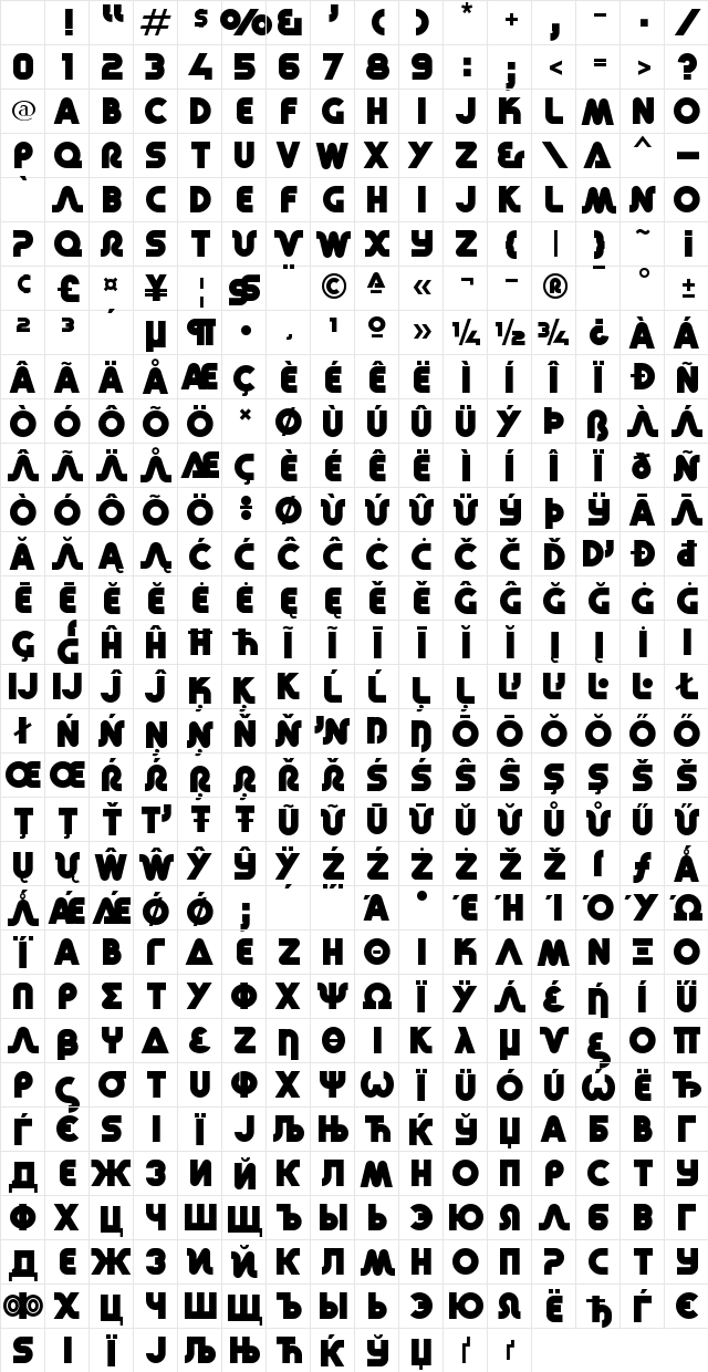 Retro Mono Wide Regular Character Map Retro Mono Wide Regular Character Map