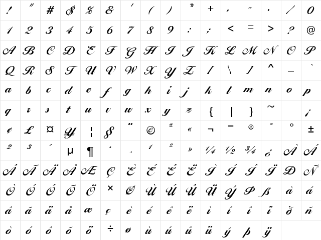 Ballantines Script EF Bold Regular Character Map Ballantines Script EF Bold Regular Character Map