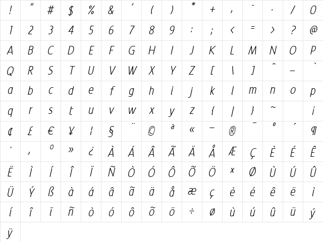 Revalo ModernLight Italic Regular Character Map